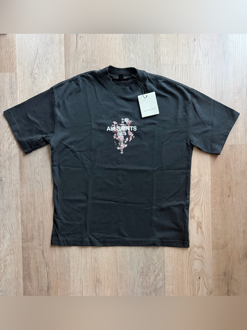 All Saints Black Floral Graphic Crewneck Tee